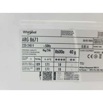 REFRIGERATEUR ENCASTRABLE WHIRLPOOL Reconditionné 